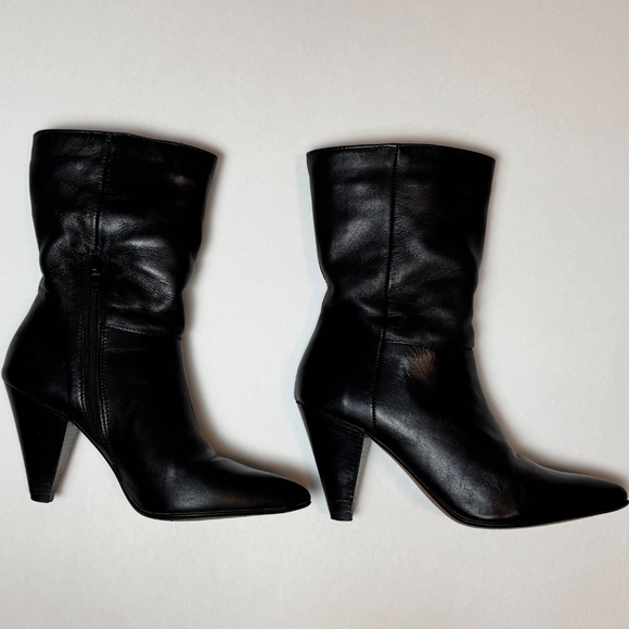 L'Intervalle Black Leather Mid-height 3.5" Cone Heel Boot, Women's Size 6.5 / 37 - Picture 5 of 14